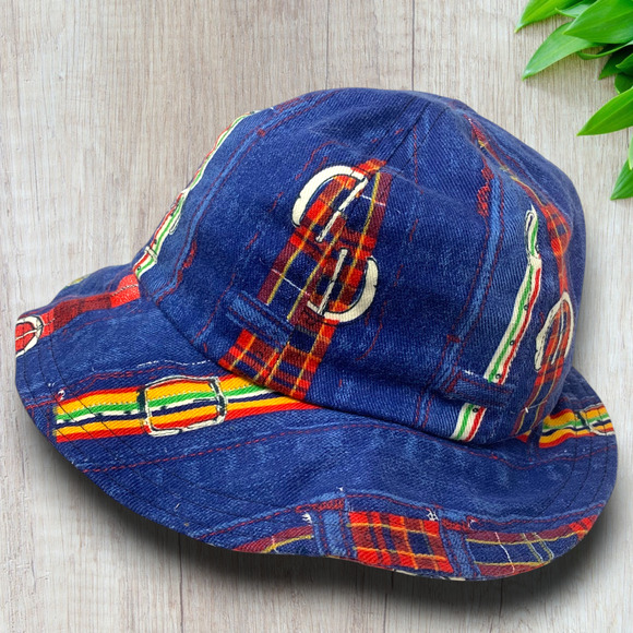 Vintage 1990s Denim Bucket Hat Equestrian Belt Print Preppy Festival Union Label main image 8